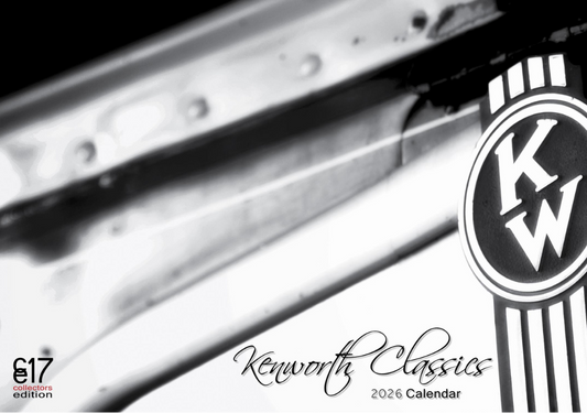 Kenworth Classics calendar with logo and text on a black and white background
